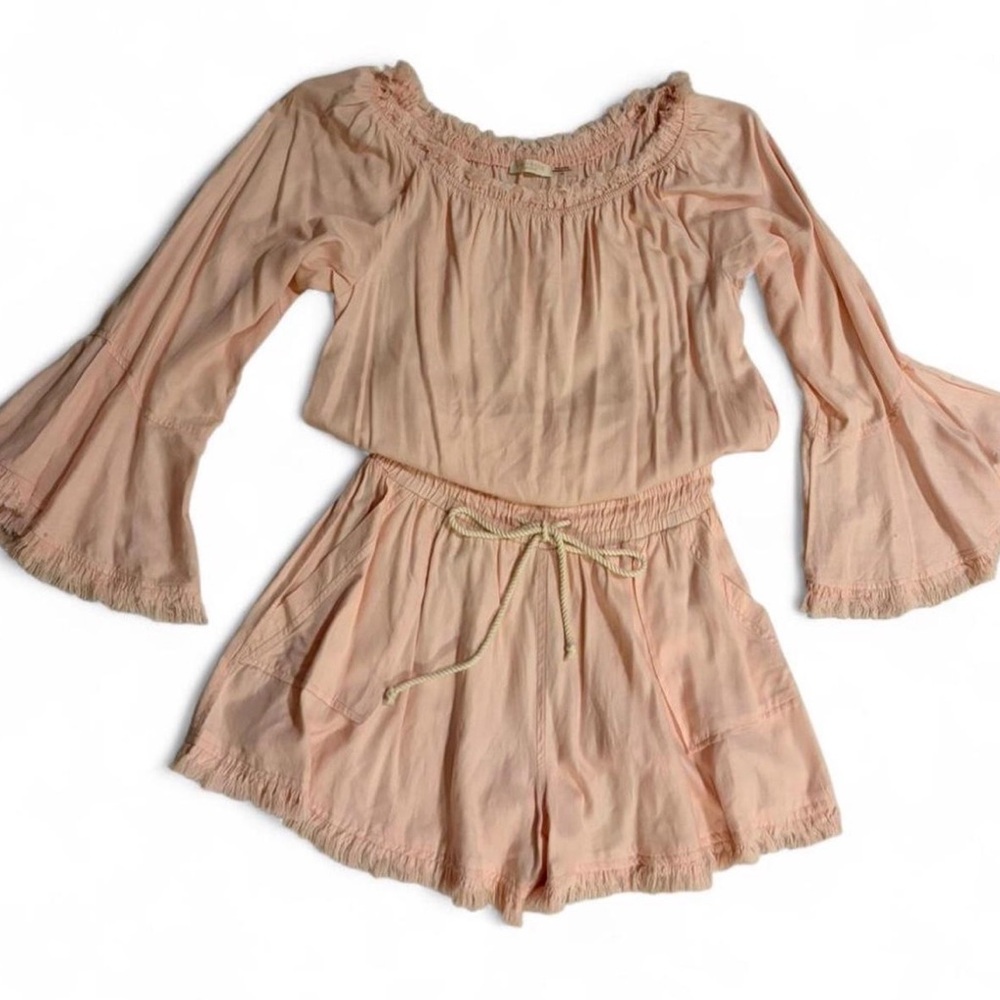 Ramy Brook Blush Frayed Trim Romper - S